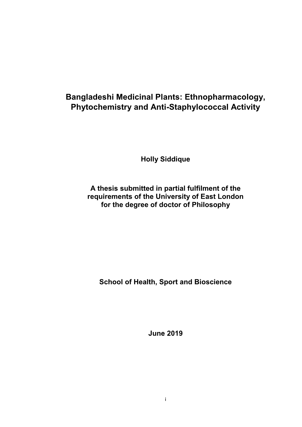 Bangladeshi Medicinal Plants: Ethnopharmacology, Phytochemistry and Anti-Staphylococcal Activity