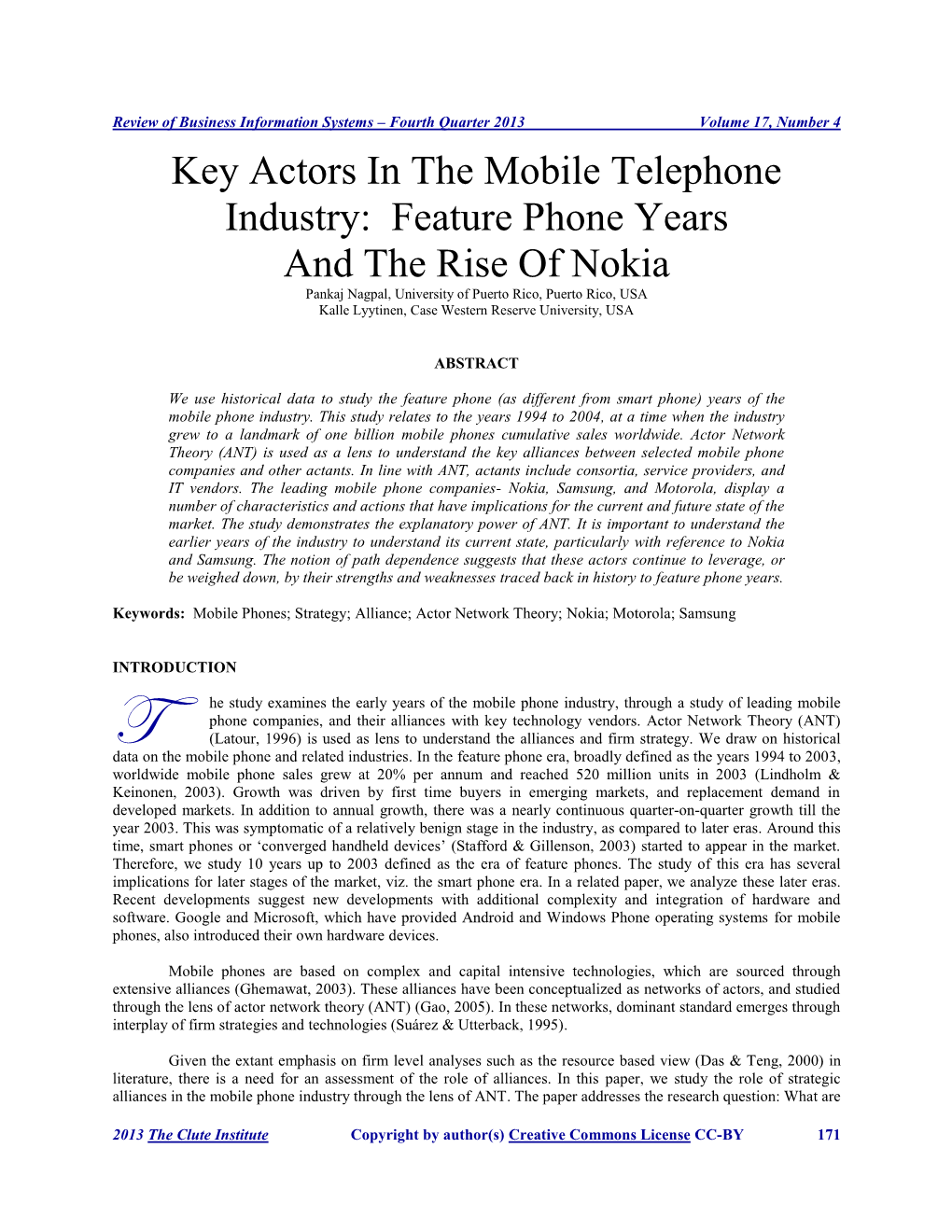 Key Actors in the Mobile Telephone Industry: Feature Phone Years And