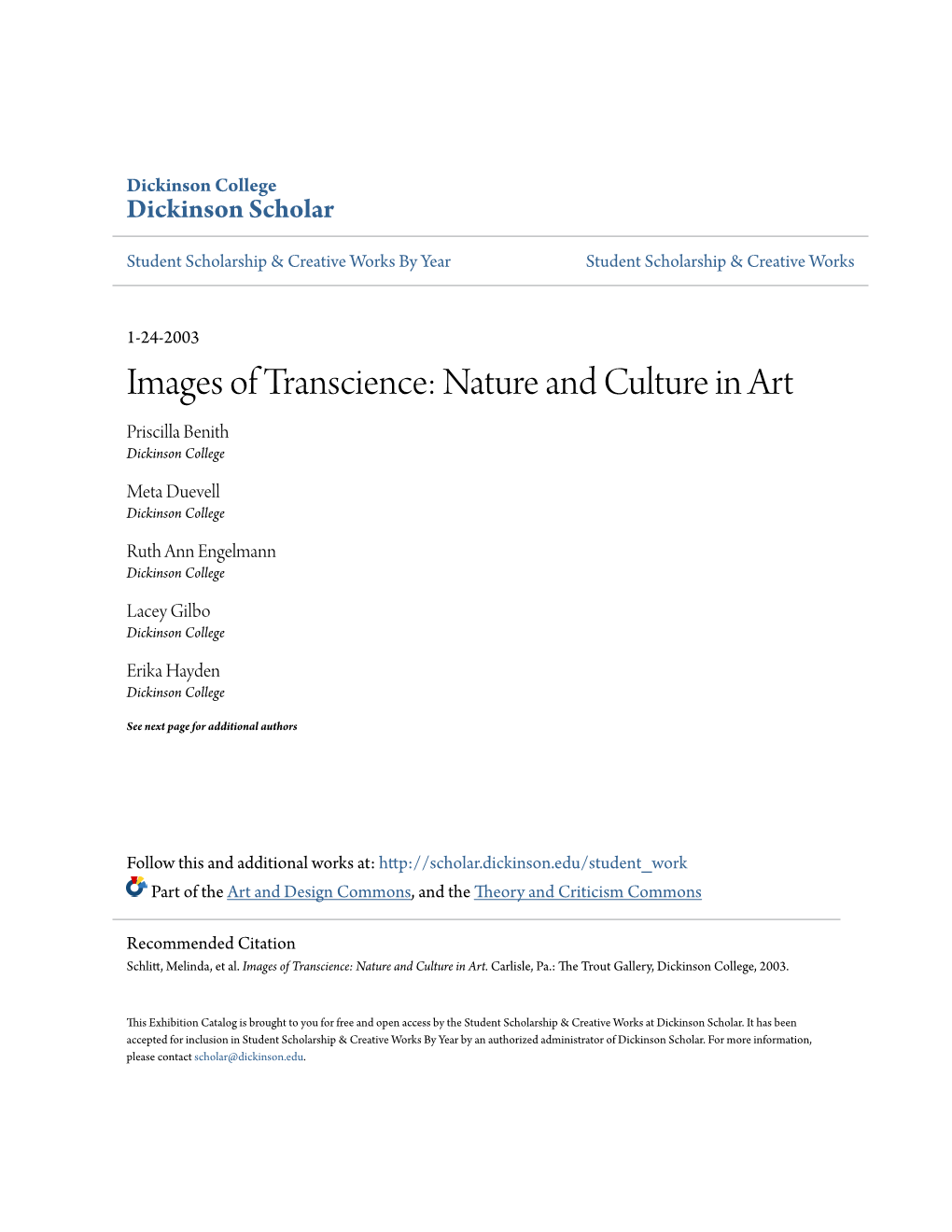 Images of Transcience: Nature and Culture in Art Priscilla Benith Dickinson College