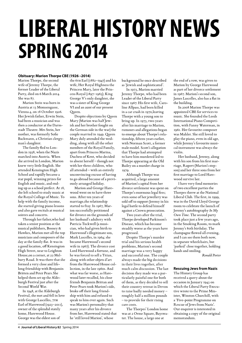 Liberal History News Spring 2014