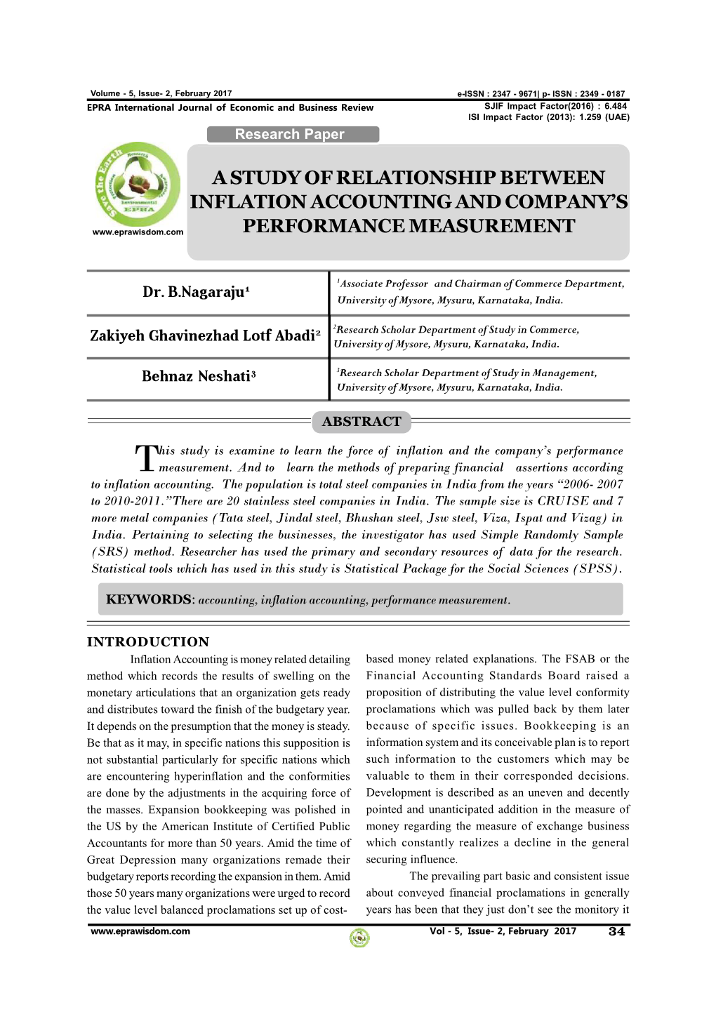 A Study of Relationship Between Inflation Accounting and Company’S