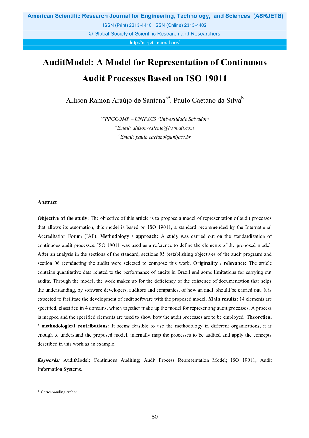 A Model for Representation of Continuous Audit Processes Based on ISO 19011