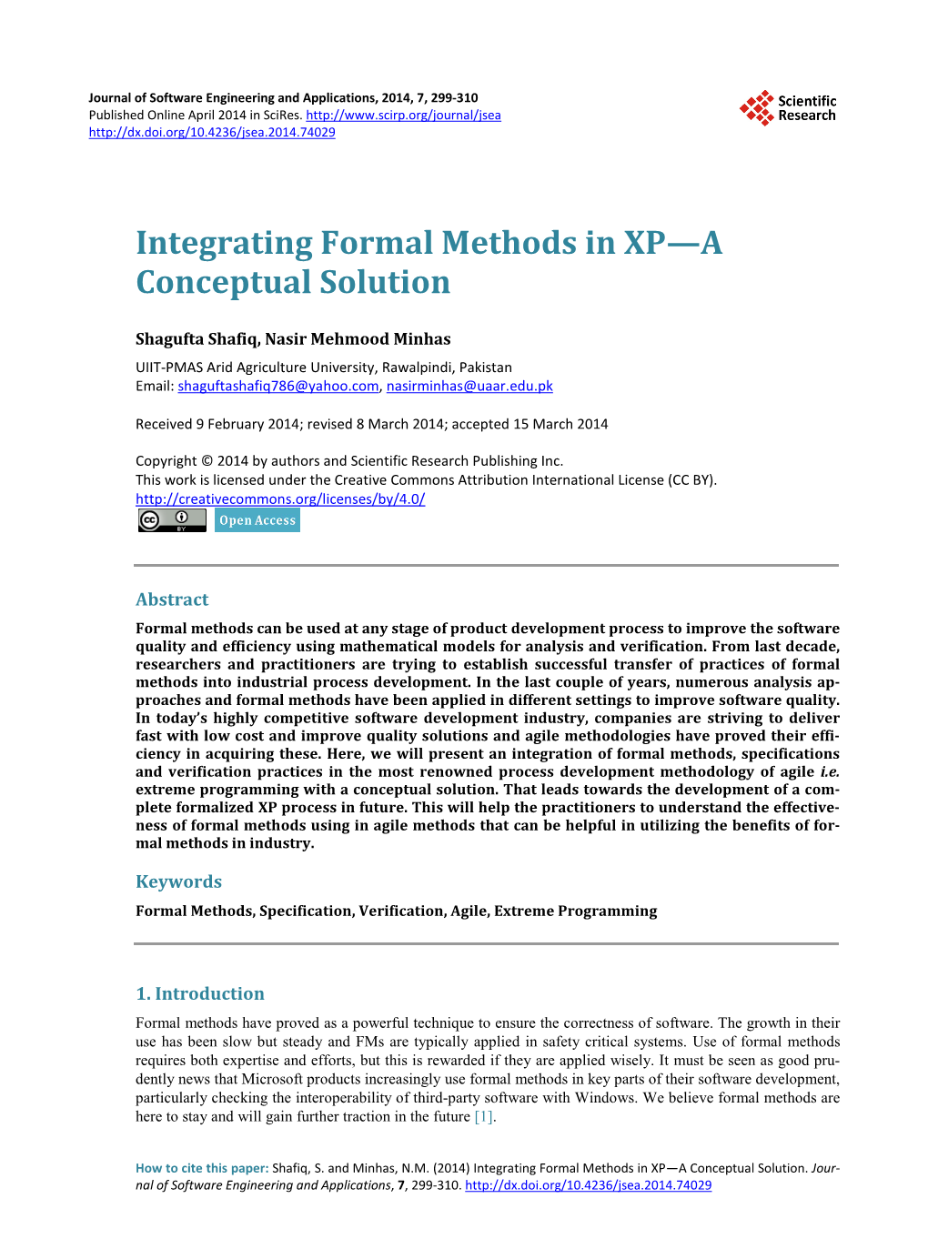 Integrating Formal Methods in XP—A Conceptual Solution