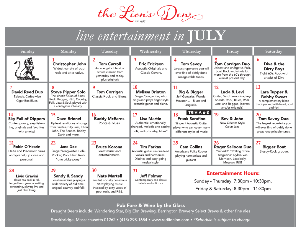 Live Entertainment in JULY