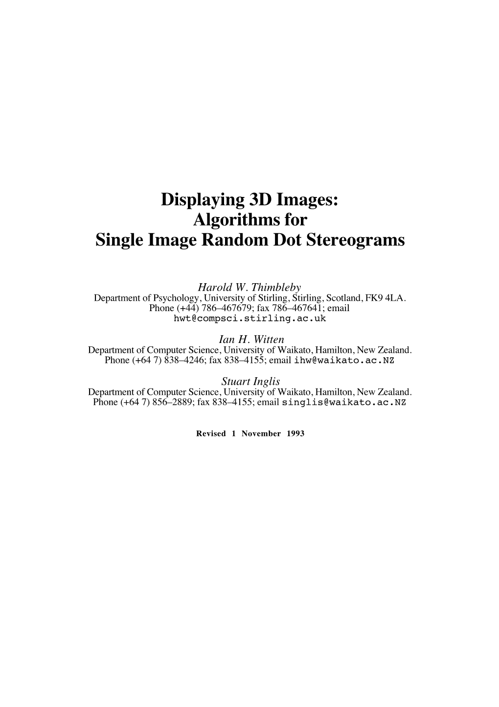 Displaying 3D Images: Algorithms for Single-Image