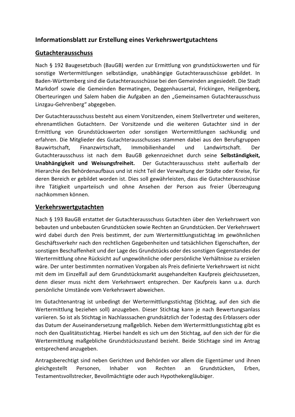 Informationsblatt Zur Erstellung Eines Wertgutachtens