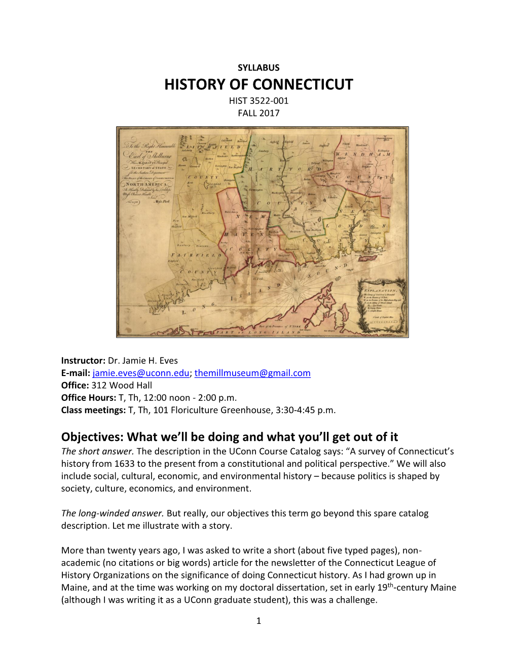 History of Connecticut Hist 3522-001 Fall 2017