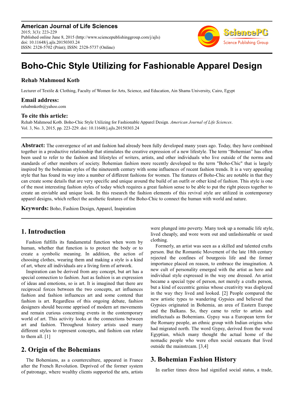 Boho-Chic Style Utilizing for Fashionable Apparel Design