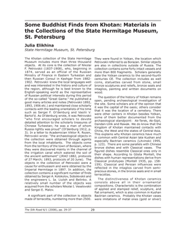 Some Buddhist Finds from Khotan: Materials in the Collections of the State Hermitage Museum, St
