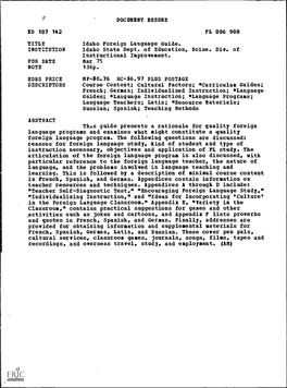 ED 107 142 DOCUMENT RESUME FL 006 908 TITLE Idaho Foreign