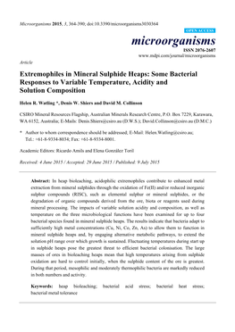 Extremophiles in Mineral Sulphide Heaps: Some Bacterial Responses to Variable Temperature, Acidity and Solution Composition