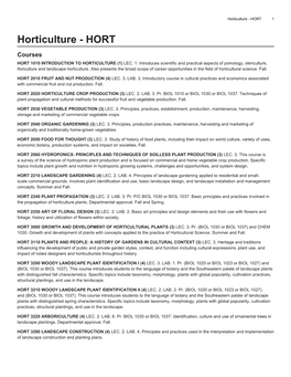 Horticulture - HORT 1