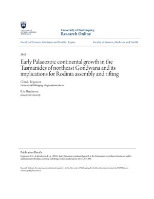 Early Palaeozoic Continental Growth in the Tasmanides of Northeast Gondwana and Its Implications for Rodinia Assembly and Rifting Chris L