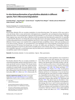 In Vitro Biotransformation of Pyrrolizidine Alkaloids in Different Species