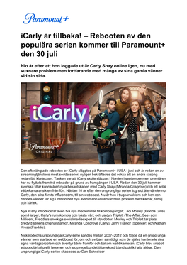 Icarly Är Tillbaka! – Rebooten Av Den Populära Serien Kommer Till Paramount+ Den 30 Juli