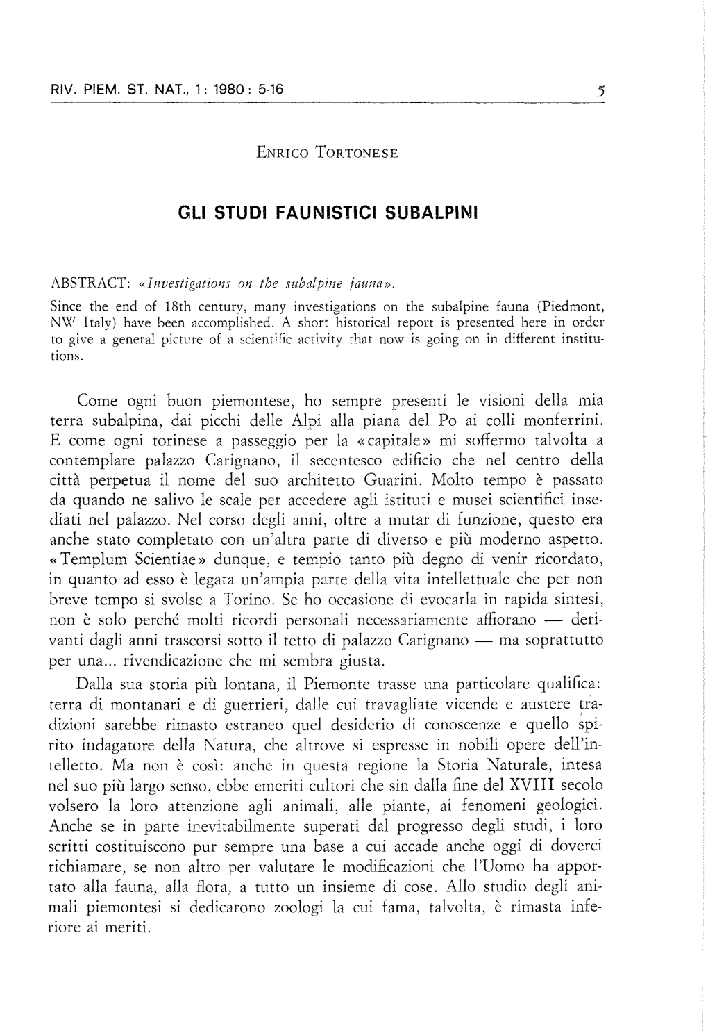 Gli Studi Faunistici Subalpini