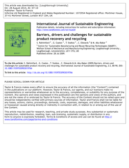 International Journal of Sustainable Engineering Barriers, Drivers And