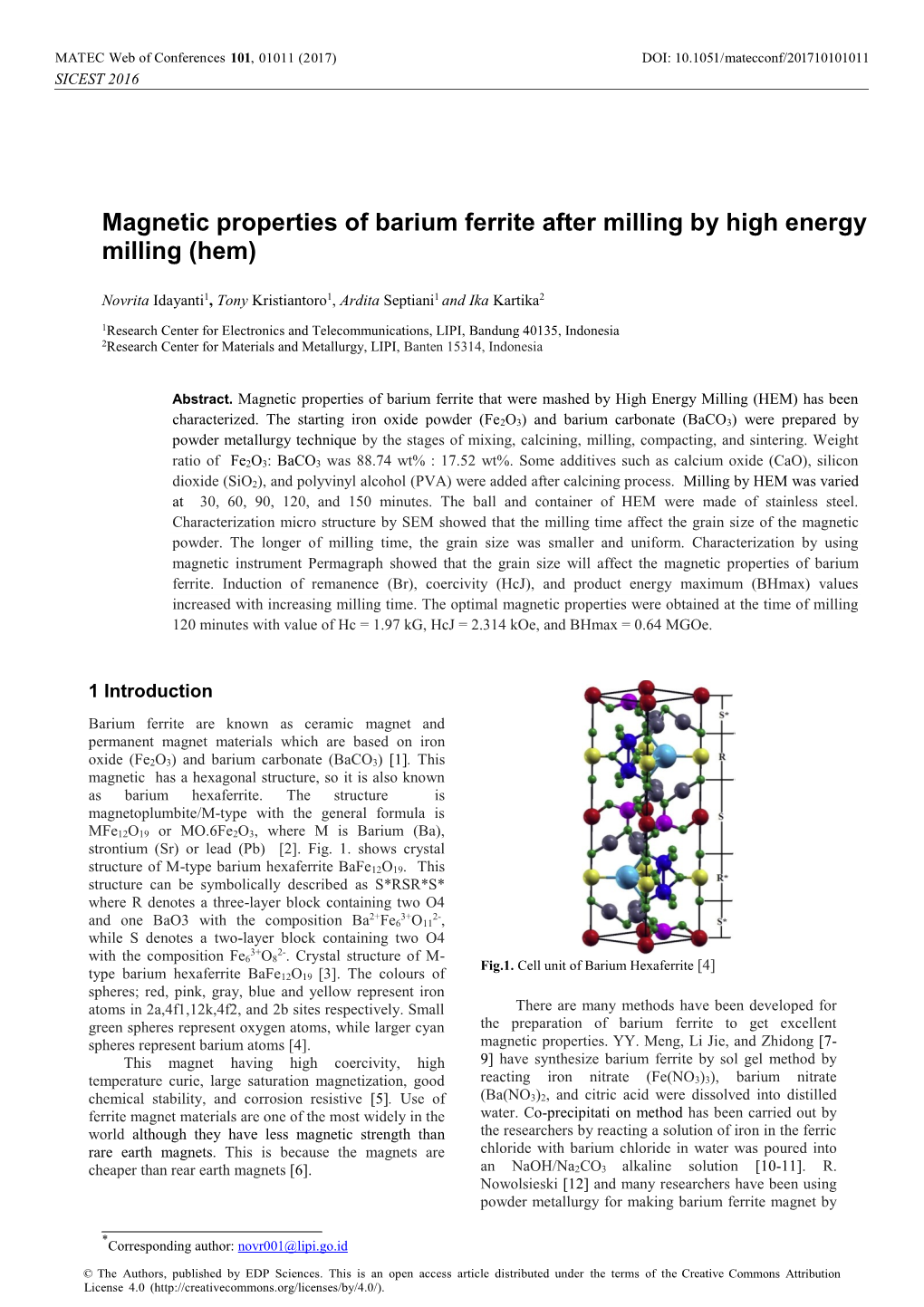 Magnetic Properties of Barium Ferrite After Milling by High Energy Milling (Hem)