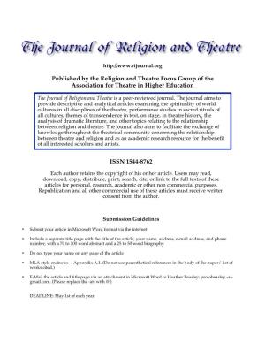 Published by the Religion and Theatre Focus Group of the Association for Theatre in Higher Education