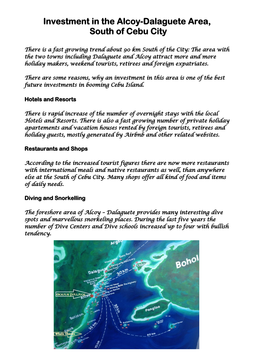 Investment in the Alcoy-Dalaguete Area, South of Cebu City