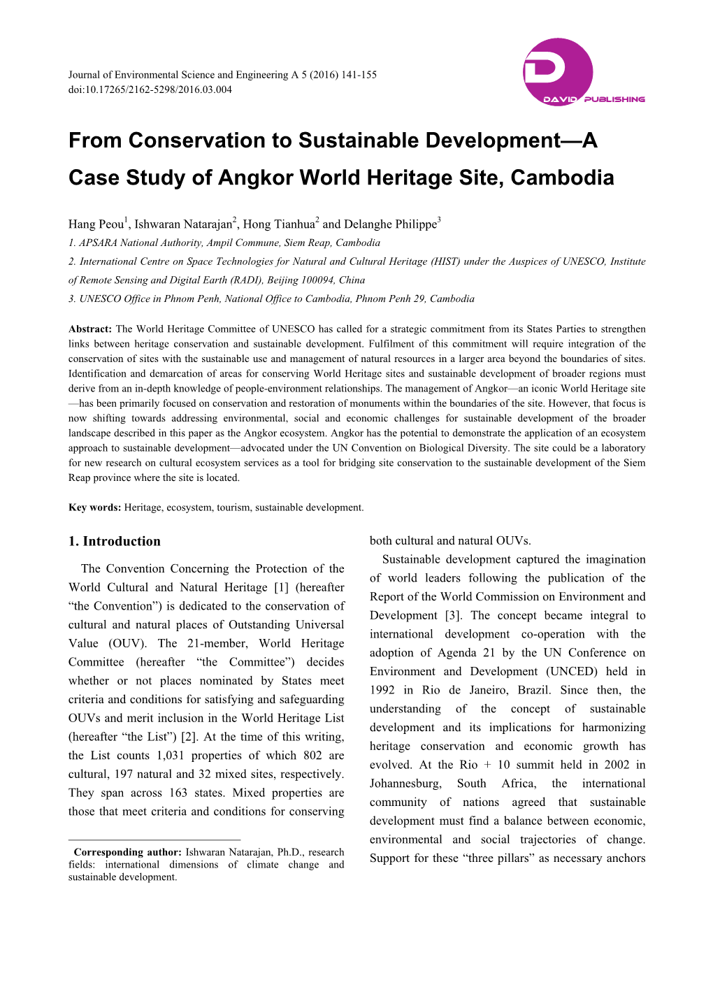 From Conservation to Sustainable Development—A Case Study of Angkor World Heritage Site, Cambodia