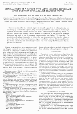 Clinical Study of a Patient with Lupus Vulgaris Before and After Injection of Dialyzable Transfer Factor