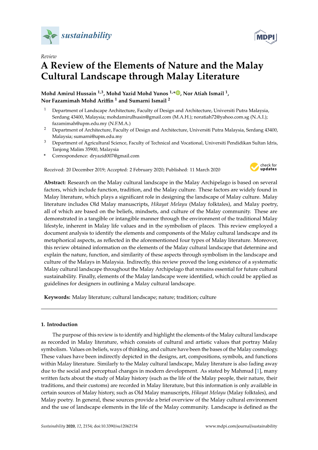 A Review of the Elements of Nature and the Malay Cultural Landscape Through Malay Literature