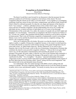 Evangelism As Ecclesial Holiness Bryan Stone Boston University School of Theology