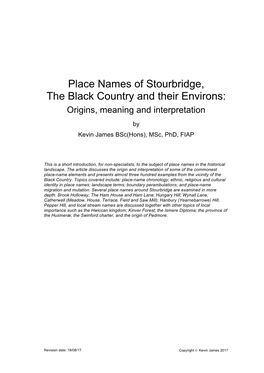 Place Names of Stourbridge the Black Country and Their Environs