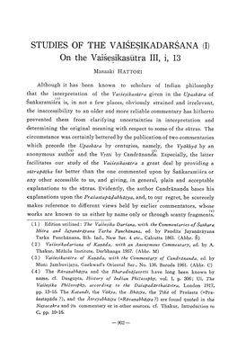 Studies of the Vaiesikadarana S