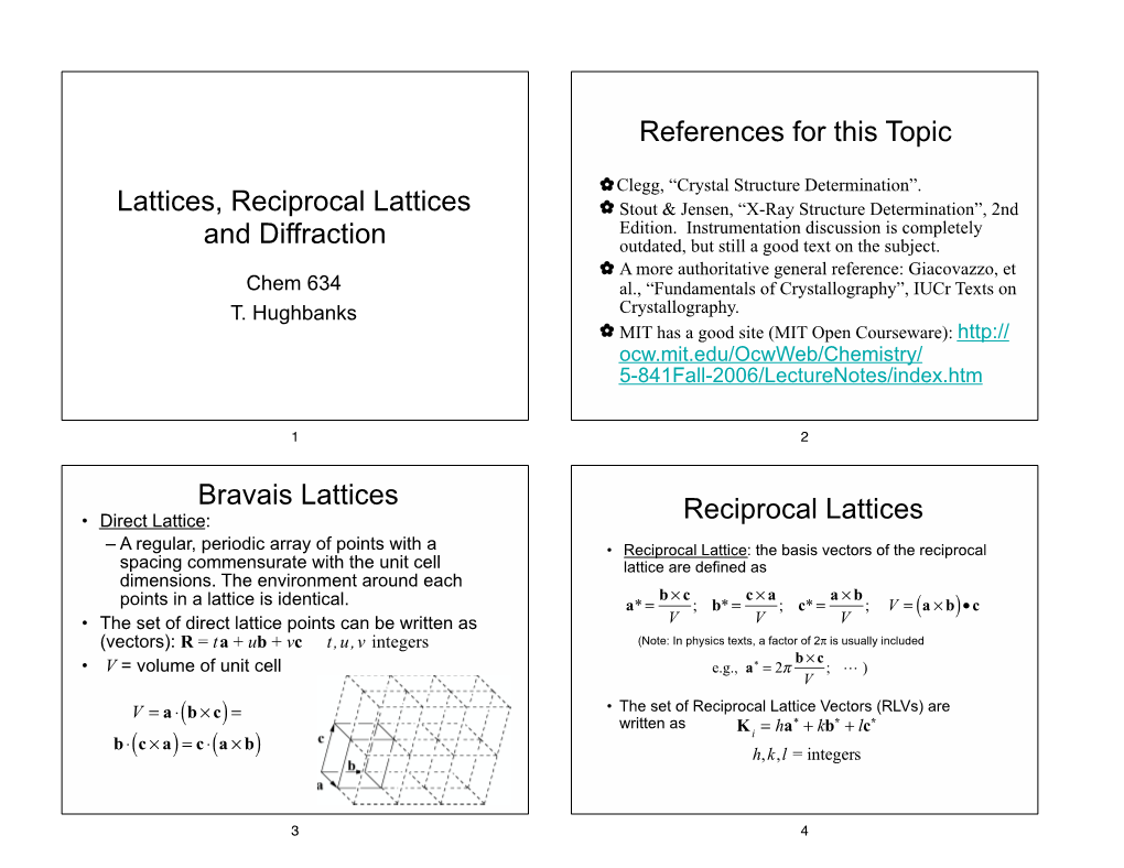 Lattices, Reciprocal Lattices And Diffraction References For This Topic ...