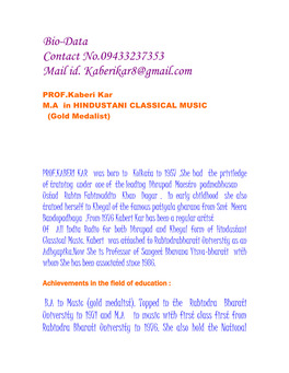Bio-Data Contact No.09433237353 Mail Id. Kaberikar8@Gmail.Com