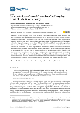 Interpretations of Al-Wala' Wa-L-Bara' in Everyday Lives of Salafis in Germany