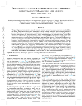 Learning Effective Physical Laws for Generating Cosmological Hydrodynamics with Lagrangian Deep Learning Preprint, Compiled October 8, 2020