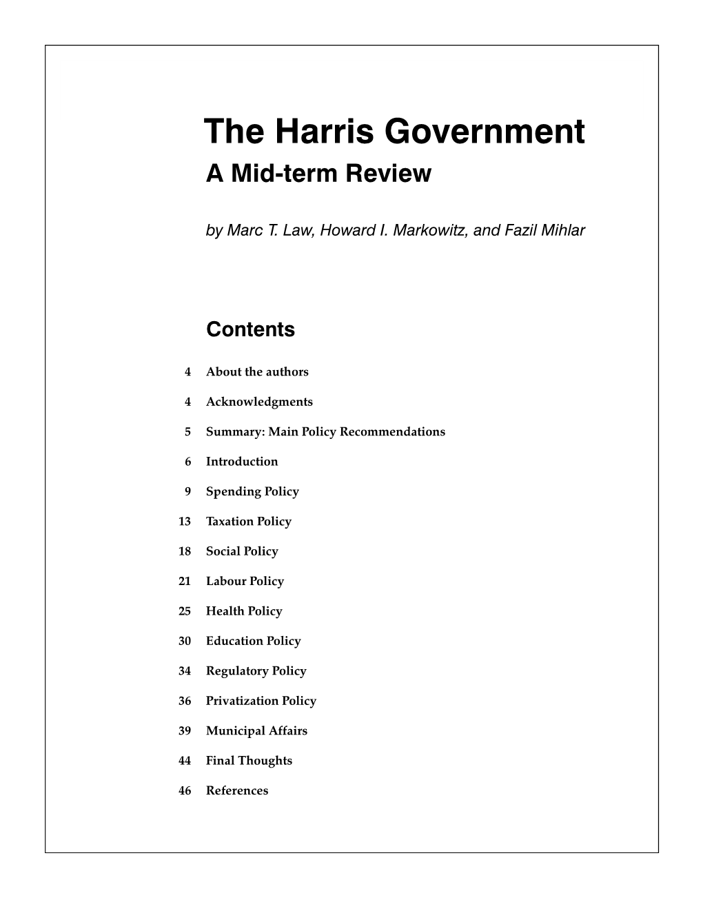 The Harris Government a Mid-Term Review