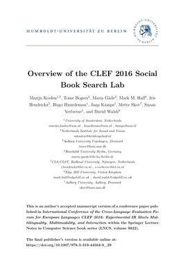 Overview of the CLEF 2016 Social Book Search Lab