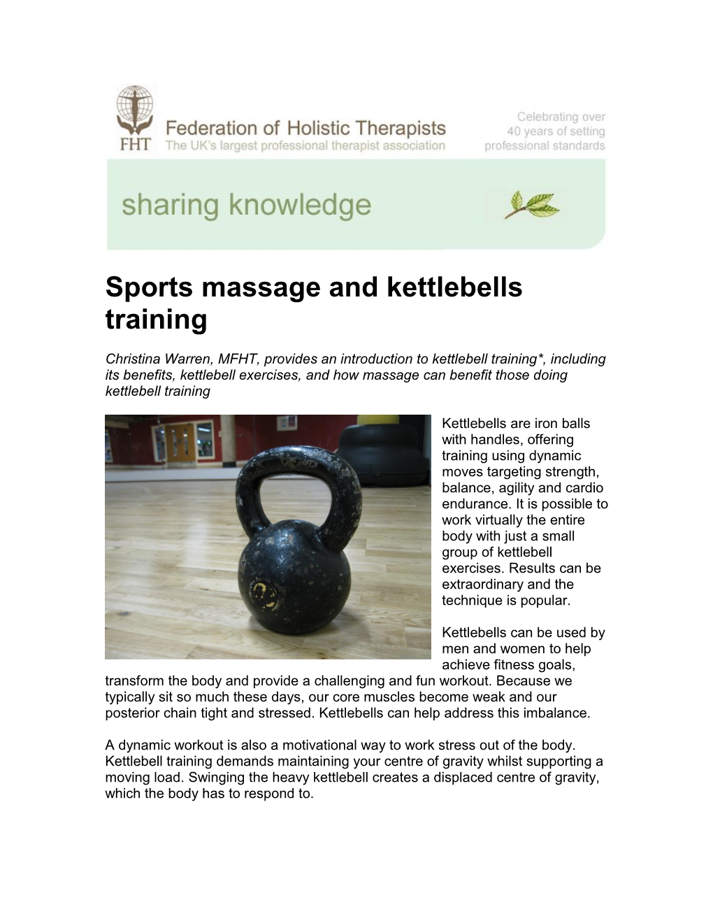 Sports Massage and Kettlebells Training