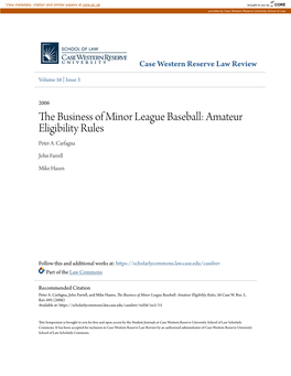 The Business of Minor League Baseball: Amateur Eligibility Rules, 56 Case W