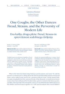 Freud, Strauss, and the Perversity of Modern Life Ena Kašlja, Druga Pleše: Freud, Strauss in Sprevrženost Sodobnega Življenja