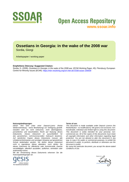 Ossetians in Georgia: in the Wake of the 2008 War Sordia, Giorgi