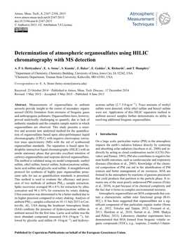 Determination of Atmospheric Organosulfates Using HILIC Chromatography with MS Detection