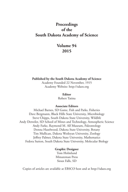 Proceedings of the South Dakota Academy of Science Volume 94 2015