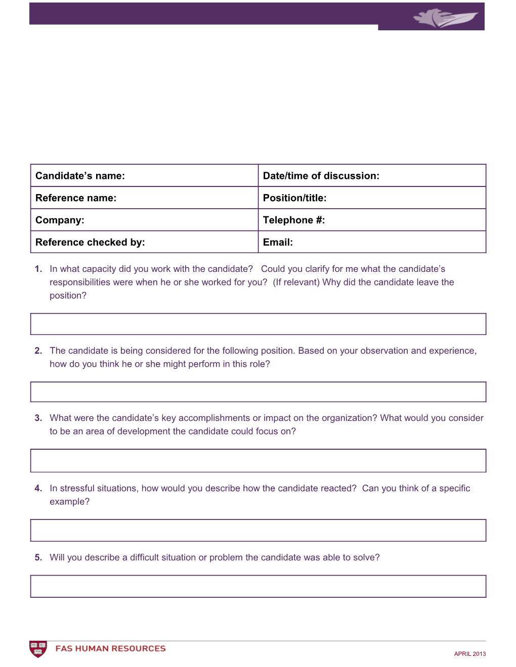 Reference Check Form (Template)