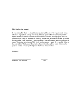 Distribution Agreement in Presenting This Thesis Or Dissertation As Partial