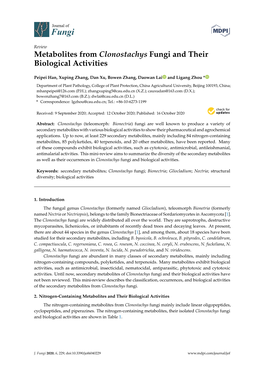 Metabolites from Clonostachys Fungi and Their Biological Activities