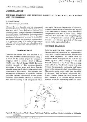 General Features and Fisheries Potential of Palk Bay, Palk Strait and Its Environs