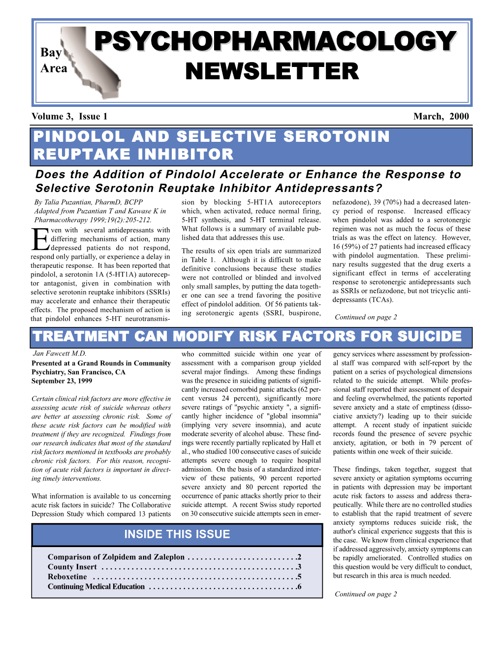 Psychopharmacology Newsletter