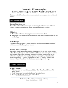 Lesson 5: Ethnography: How Archeologists Know What They Know