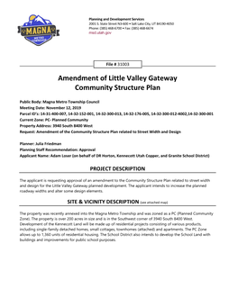 Amendment of Little Valley Gateway Community Structure Plan