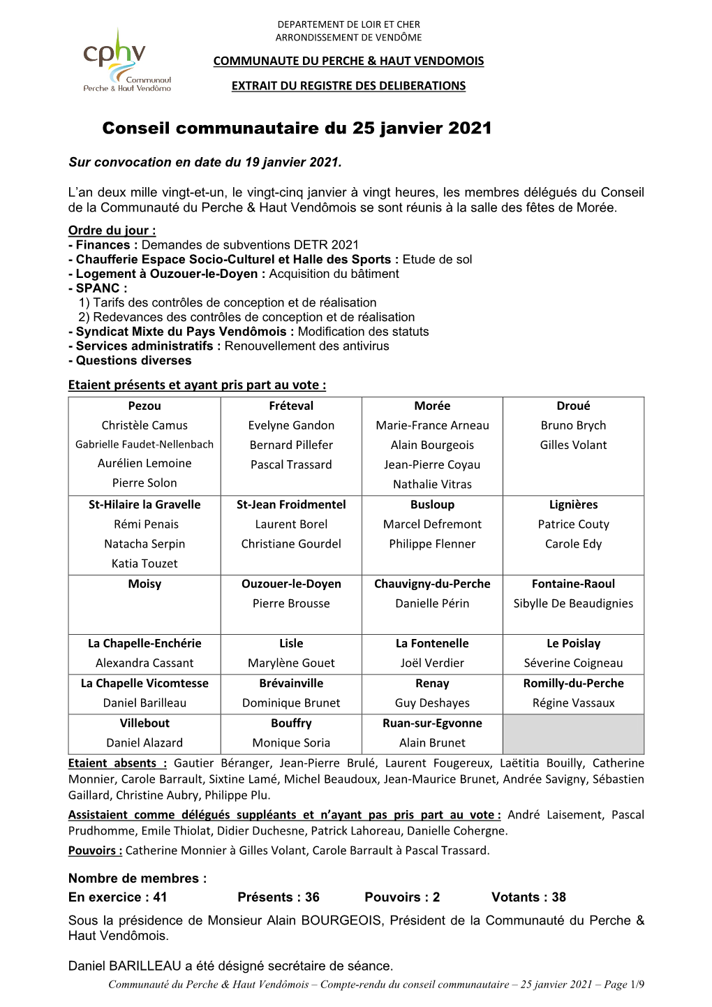 Conseil Communautaire Du 25 Janvier 2021